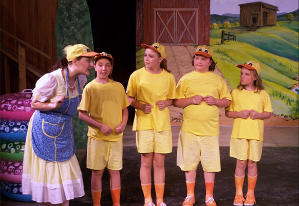 Children in yellow costume on a stage